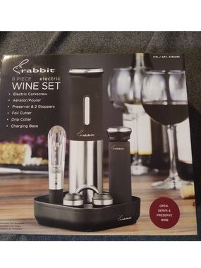 NEW! 8 Piece Rabbit Wine Set Never Opened Box Gift Wedding Electric Corkscrew